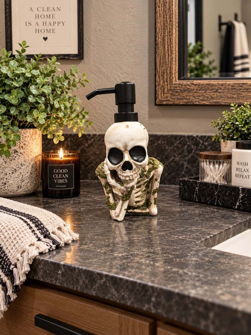 New Creepy Lights UP Skeleton In Swamp Soap Dispenser Spooky Decor Decoration